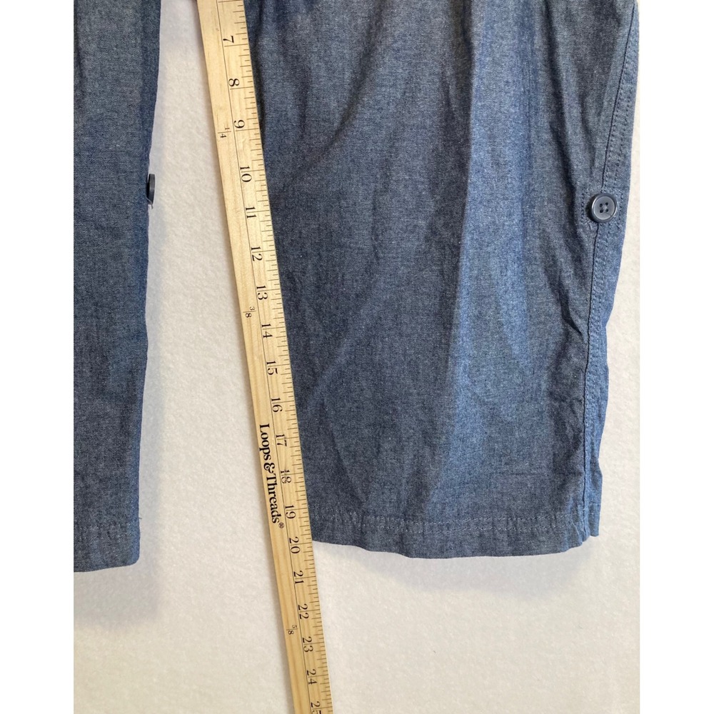 Casual Utility Woman Within Womens 20W Blue Cotton Chambray Cargo Capri Pants - Picture 7 of 11